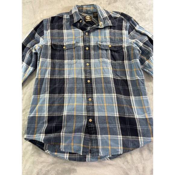 Timberland Shirt Men's Medium Blue Plaid Long Sleeve Button-Down Shirt - Picture 5 of 8